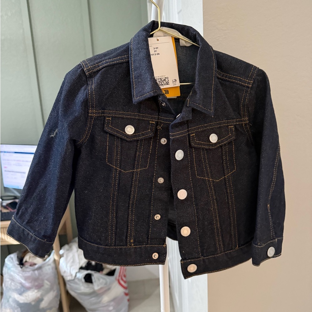 H&M Dark Blue Kids Denim Jacket with Contrast Stitching and matching skirt